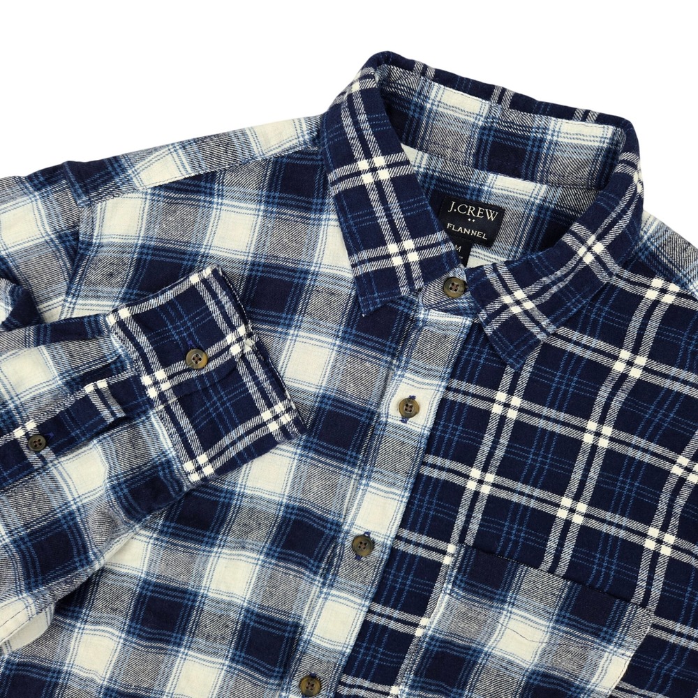 J.Crew Medium Flannel Shirt Mens Navy White Mixed Plaid Colorblock Button Down